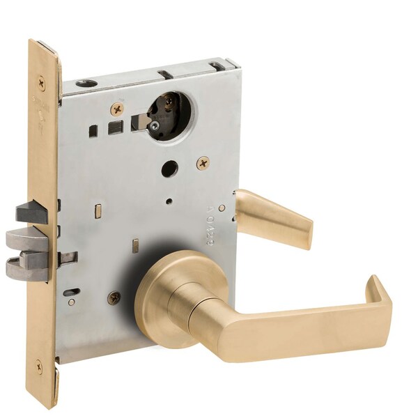 Schlage Grade 1 Entrance Office Mortise Lock, Less Cylinder, 06 Lever, A Rose, Satin Brass Finish L9050L 06A 606 - main